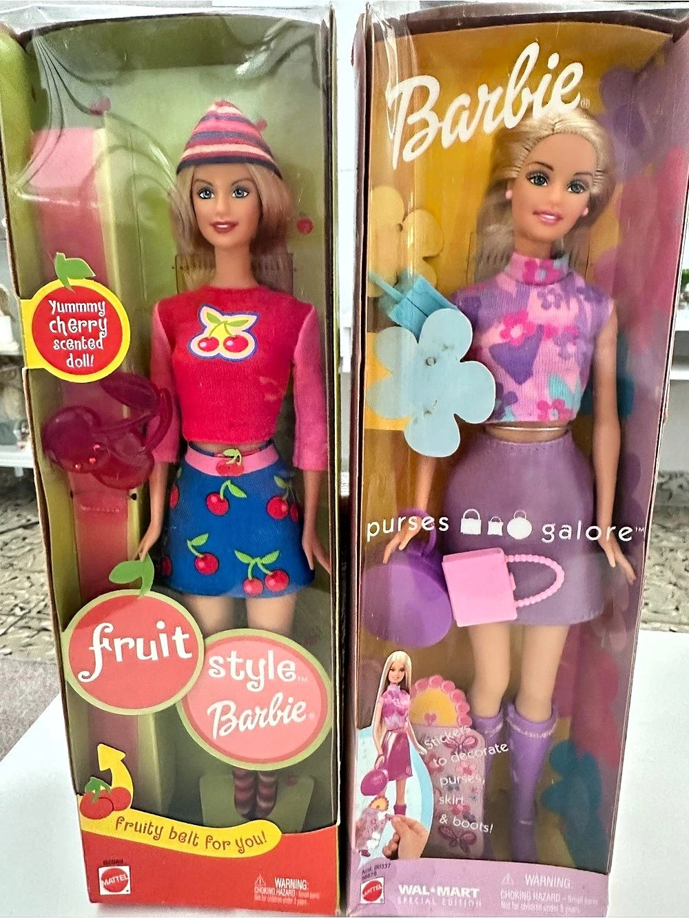Barbie Lot 2 Dolls: Fruit Style Cherry Scented & Purses Galore Special Edition N